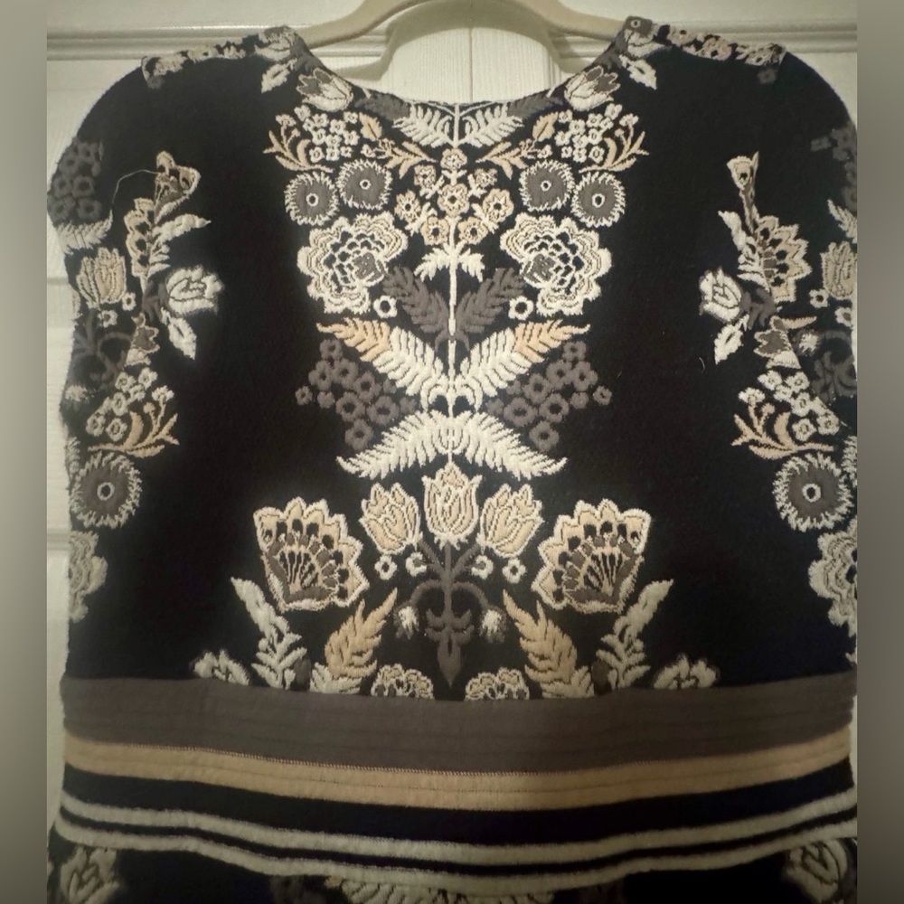 Anthropologie Ett:twa Soirée Midi Black and Cream Embroidered Dress - Picture 4 of 8